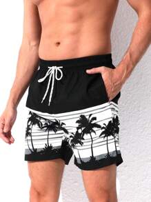 Manfinity KASUA 男士热带图案印花抽绳腰短裤泳池短裤，适合海滩、度假 - 彩色 - 查看 7