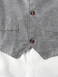 Tween Boy Solid Bow Front Shirt & Pants & Vest Jacket - Grey - View 4
