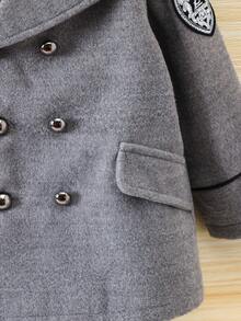 男小童1入組字母貼布雙排釦花呢外套 - 灰色 - 查看 5