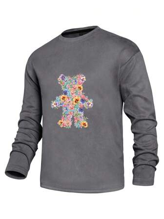 Men Floral & Bear Print Sweatshirt