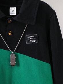 男小童撞色字母補丁細節POLO衫 - 彩色 - 查看 4