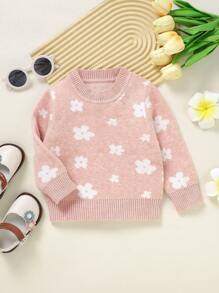 女嬰花卉圖案套頭毛衣 - 粉色 - 查看 5