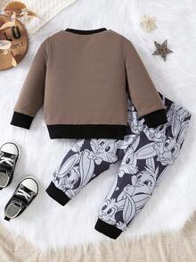 Bebé niño Sudadera con estampado de letra & Pantalones deportivos con estampado tropical - Multicolor - Ver 2