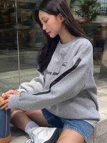 DAZY Letter Graphic Drop Shoulder Sweatshirt - Grey - View 6