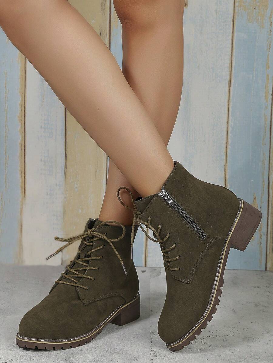 女士時尚舒適的短靴,適合上班或休閒穿著 - 墨綠色 - 查看 1