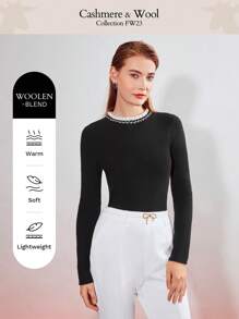 MOTF PREMIUM RHINESTONE FRILL-NECK SWEATER - Black - View 2