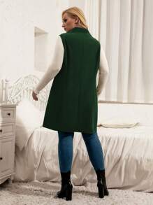 Calvaya 大碼西裝領雙排釦斜插口袋無袖外套 - 墨綠色 - 查看 2