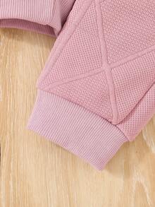 SHEIN Young Girl Bear And Letter Embroidery Sweatshirt & Sweatpants - Pink - View 7