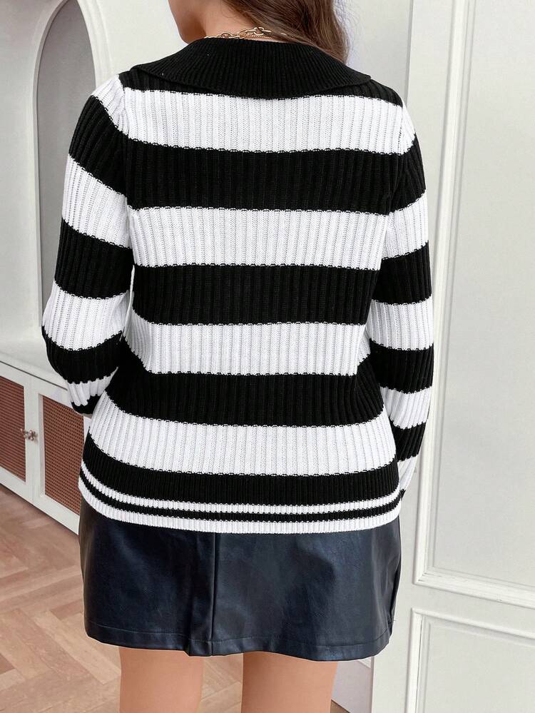 Plus Striped Pattern Sweater Knit Pullover Fall Winter Sweater