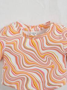 SHEIN 女嬰滿版印花T恤&喇叭褲 - 橘色 - 查看 5