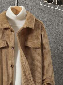 SHEIN Con trai Chi tiết về Flap Áo khoác vải nhung Không có áo len - Màu Khaki - Xem 6