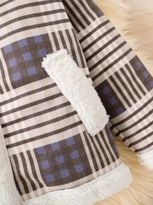 男小童格紋印花羊絨領口花呢外套 - 咖啡棕 - 查看 5