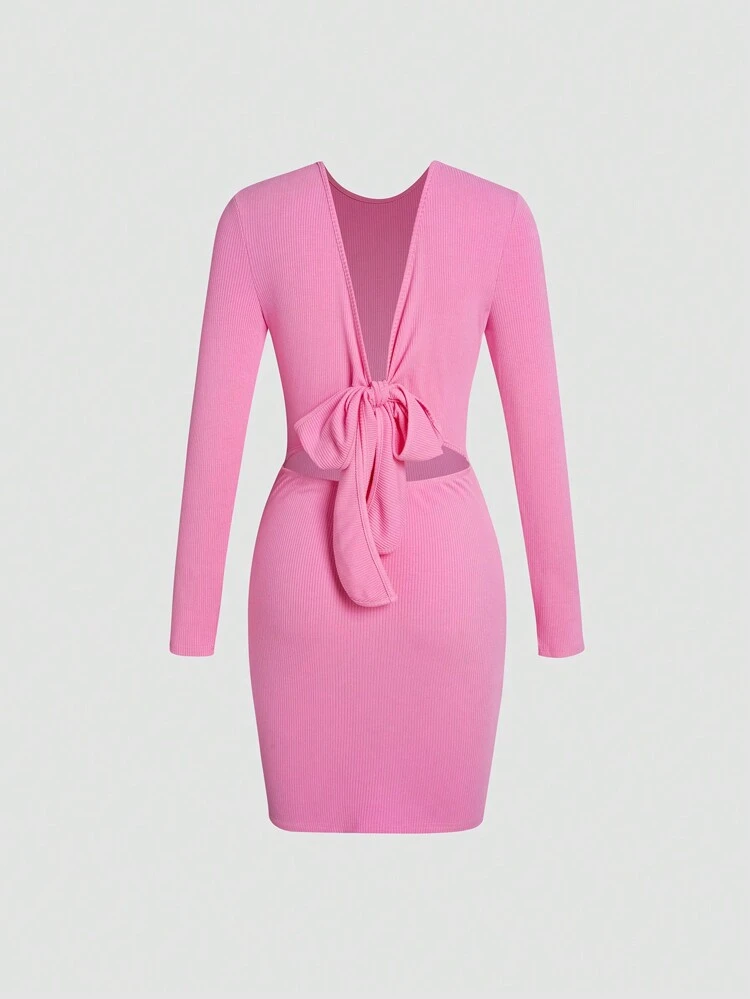 Solid Tie Front Bodycon Dress Fall Cloth For Women