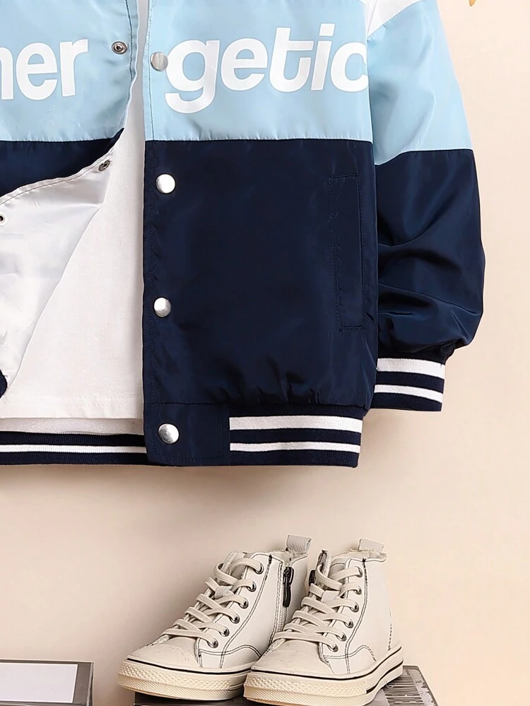 Tween Boy Colorblock Baseball Collar Comfortable Jacket