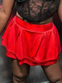 Slaydiva 高腰網紗覆蓋半身裙 - 紅色 - 查看 4