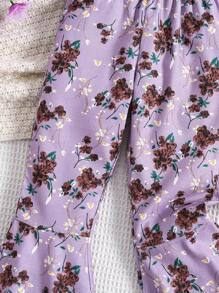 SHEIN Young Girl Floral Print Flare Leg Pants - Purple - View 6