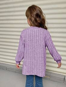 SHEIN Young Girl Drop Shoulder Open Front Coat - Purple - View 2