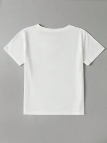 SHEIN EZwear 標語圖案V領T恤 - 白色 - 查看 2