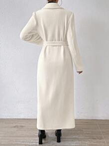 Chiquease Lapel Neck Belted Coat - White - View 2