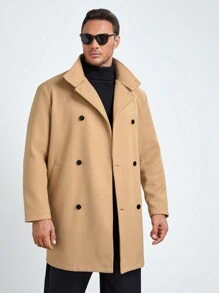 Manfinity VCAY Men Plus Double Breasted Overcoat, For Fall Winter - Yellow - View 1