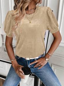 SHEIN LUNE Camiseta unicolor de manga farol - Albaricoque - Ver 3