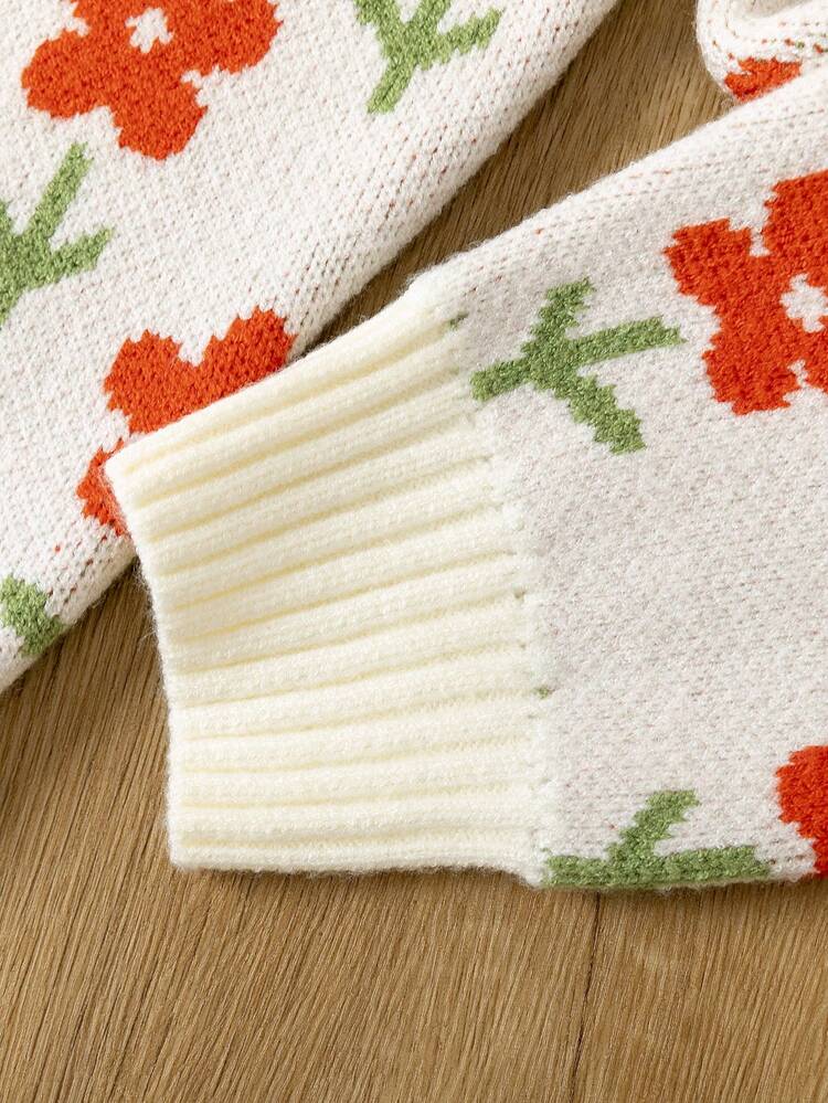 Young Girl Floral Pattern Knit Pants