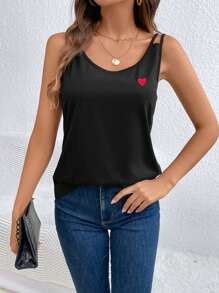 SHEIN Frenchy 愛心刺繡鏤空背心上衣 - 黑色 - 查看 3