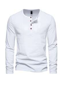 Men Half Button Tee - White - View 2