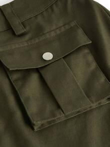 ROMWE Fairycore Plus Flap Pocket Cargo Pants - Brown - View 4