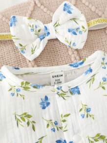 女嬰印花荷葉邊連體衣和頭巾 - 彩色 - 查看 3