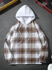 Manfinity Roghcode Men Plaid Print Drawstring Hooded Overcoat - Multicolor - View 1