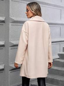 SHEIN LUNE 青果領落肩袖口袋貼布花呢外套 - 米色 - 查看 2