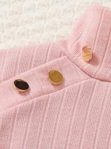 SHEIN Young Girl High Neck Hanky Hem Tee & Flare Leg Pants - Dusty Pink - View 4