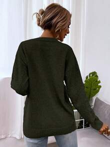 SHEIN LUNE Dệt kim chấm bi Thả vai Áo len - Màu xanh Ô liu - Xem 2