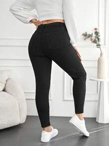 SHEIN Cottnline Plus Size  High Waist Skinny Jeans - Black - View 2