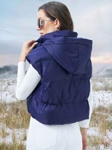 SHEIN LUNE 拉鏈開襟按扣羽絨背心大衣 - 藏蓝色 - 查看 2