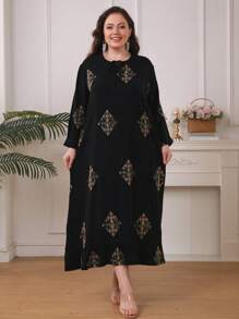 Graphic Print Tunic Arabian Dress - Black - View 1