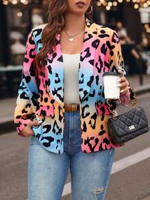 Calvaya Plus Leopard Print Ombre Shawl Collar Blazer - Multicolor - View 4