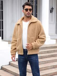 Nam Dây kéo Áo Teddy Jackets - Lạc đà - Xem 7