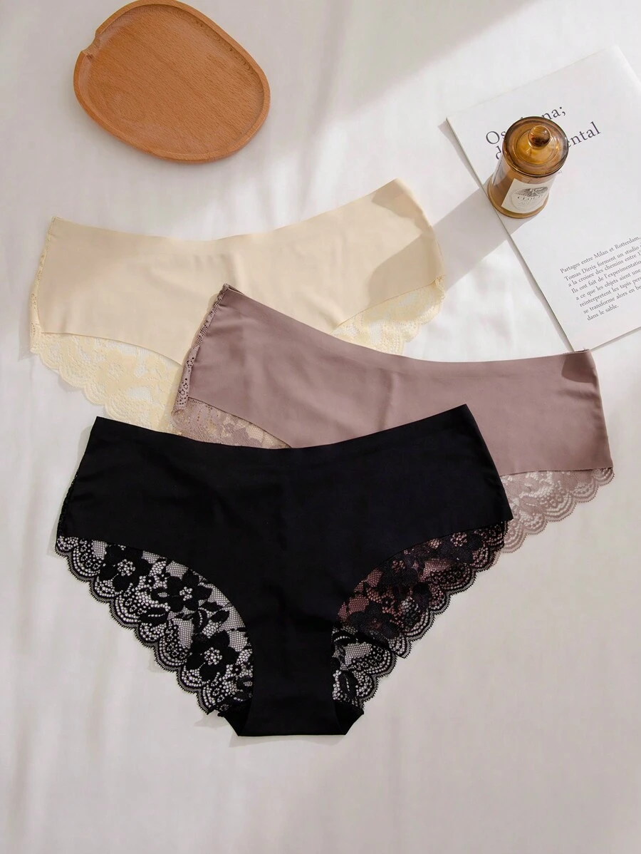 Juego de 3 pares de bragas con adorno de encaje - Multicolor - Ver 1