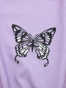 SHEIN 女大童雙色蝴蝶圖案連帽衫和運動褲 - 黑色 - 查看 3