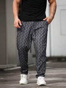 Manfinity Homme Men Allover Print Drawstring Waist Pants - Black - View 3