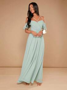 SHEIN Belle 挖肩高衩伴娘連衣裙 - 薄荷綠 - 查看 4