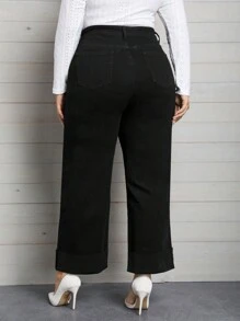 EMERY ROSE Plus Solid Wide Leg Jeans - Black - View 2