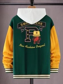 Manfinity EMRG Loose Fit Men's Slogan Graphic Two-Tone Varsity Jacket (No Tee Included) - Dark Green - View 7