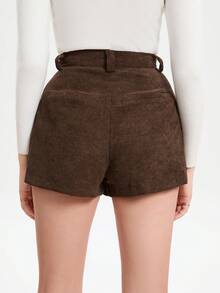 SHEIN BIZwear 褶皺燈芯絨裙裤 - 咖啡棕 - 查看 2