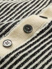 Manfinity Hypemode 男士條紋圖案Polo領插肩袖套頭毛衣 - 杏色 - 查看 3