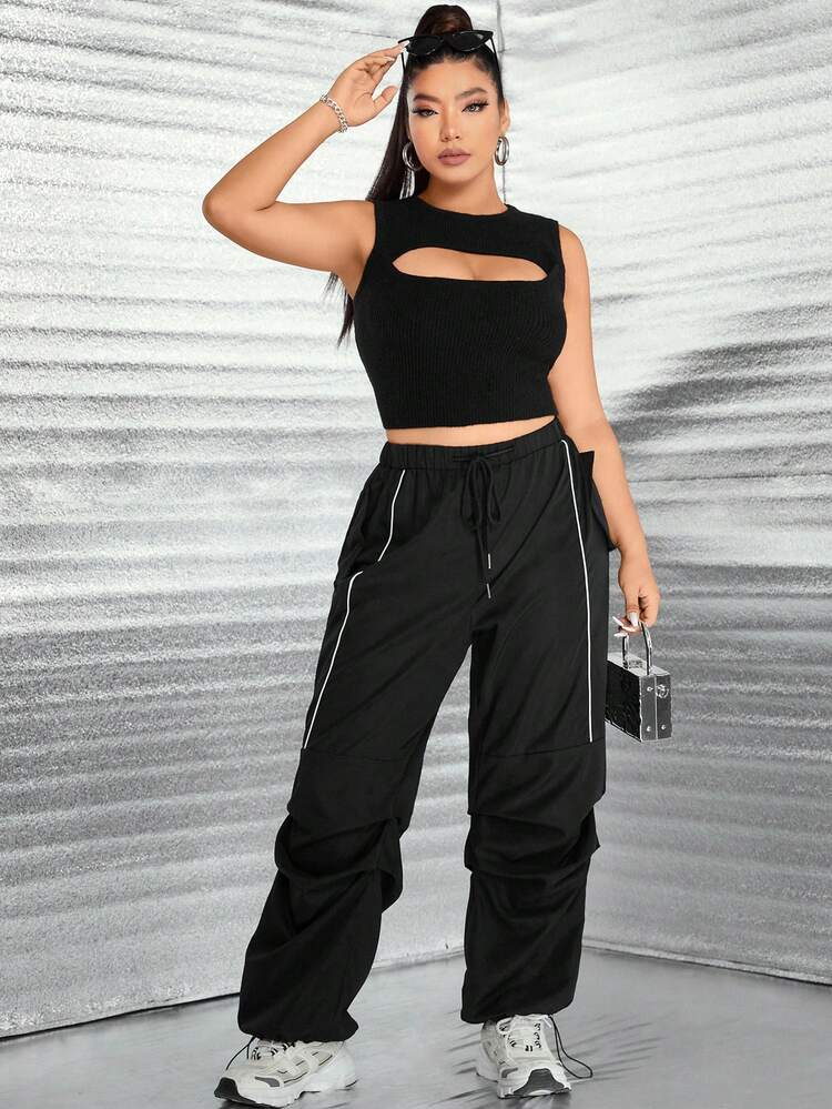 Plus Cut Out Front Crop Tank Knit Top