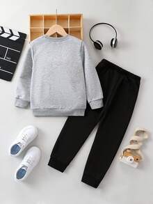 SHEIN 男小童字母圖案運動衫和緊身打底褲 - 彩色 - 查看 2