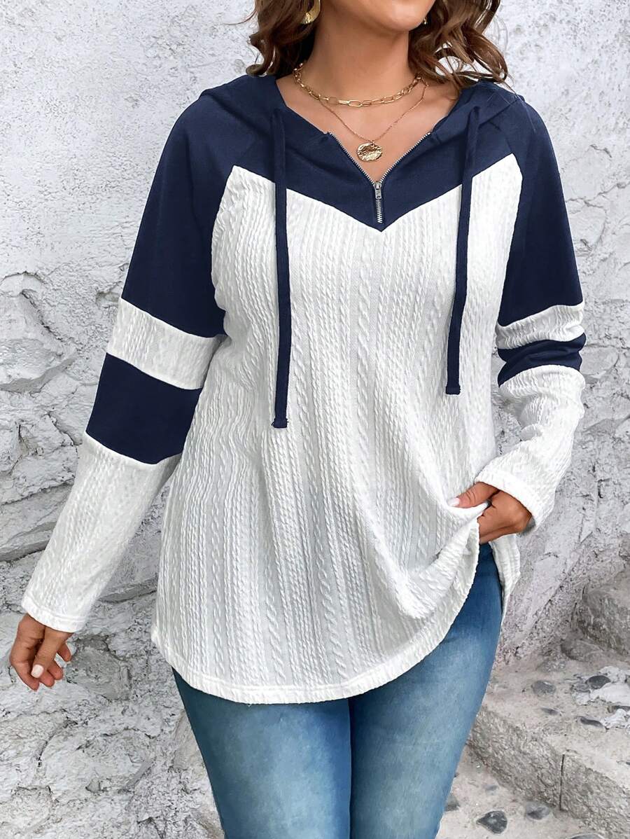 SHEIN LUNE Plus Colorblock Raglan Sleeve Drawstring Hoodie